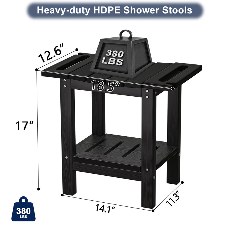 Tabouret de douche en PEHD imperméable - Banc intérieur / extérieur toutes saisons avec tablette de rangement - Siège de rasage polyvalent et table d'appoint