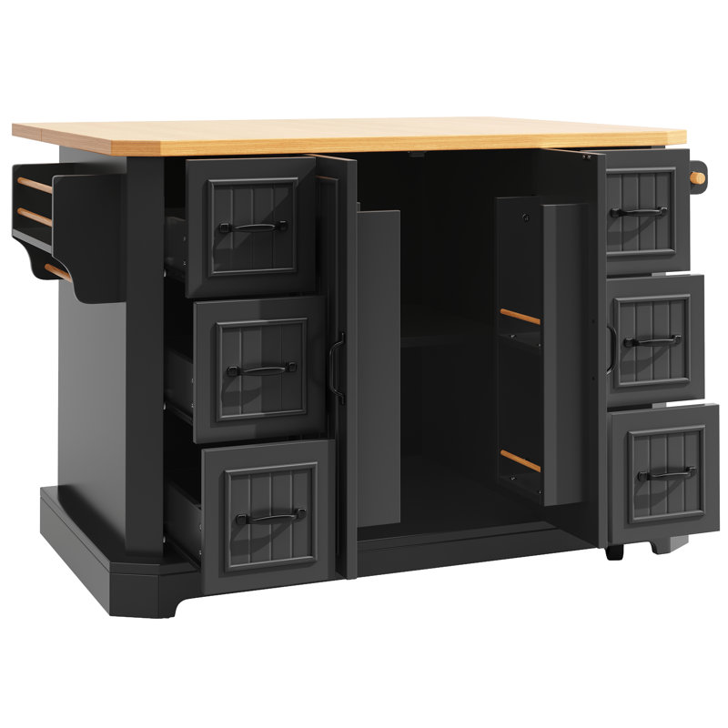 Wood Kitchen Island, Black