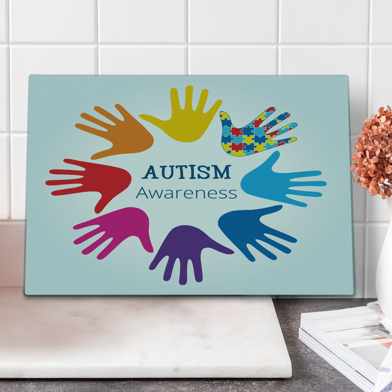 Ambesonne Autism Cutting Board Large Size Hands Symbolizing Support Multicolor