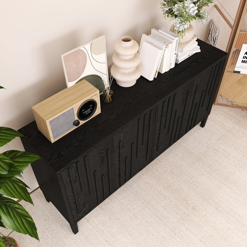 59.80 Inch Wood Sideboard With Hidden Handle, Black