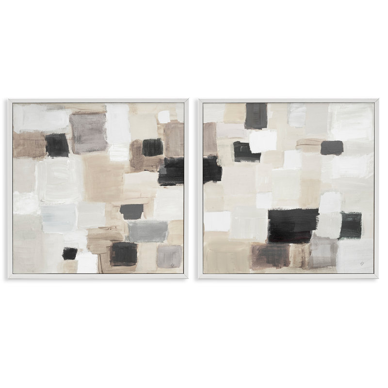 «Neutral Patchwork Squares», ensemble de 2 giclées par Lanie Loreth, Giclée encadrée blanc bord de mer, H 12 po x l 12 po