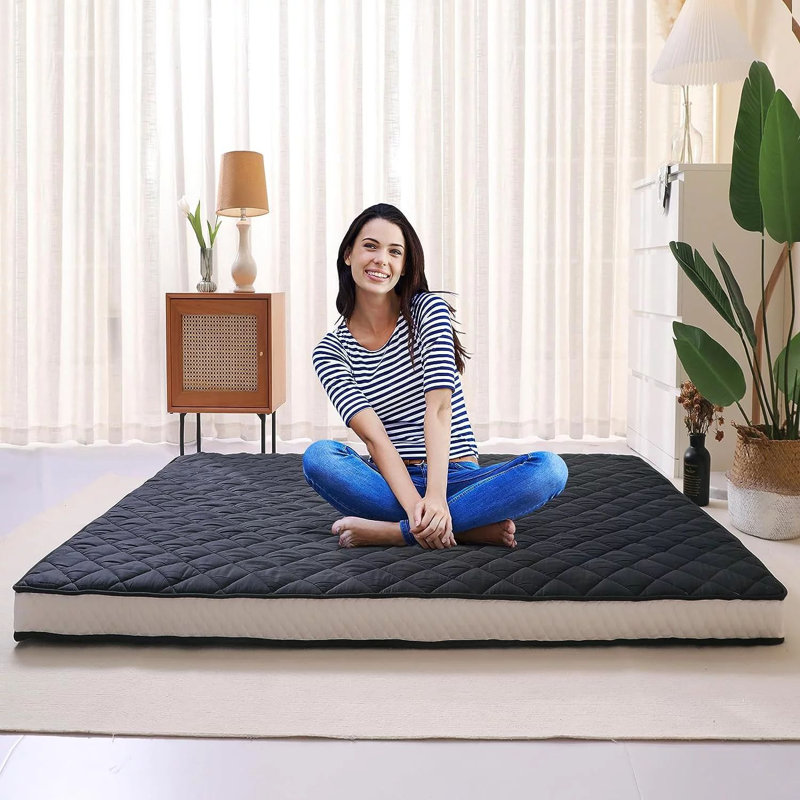 Futon Mattress , Memory Foam Padded Japanese Floor Mattress for Adults with Bandage and Storage Bag, Queen, Black Plus