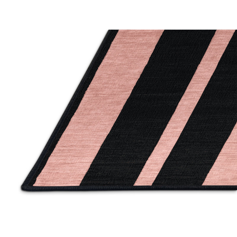Machine Washable Horizontal Stripes Black Area Rug, Rectangle 2' x 3'