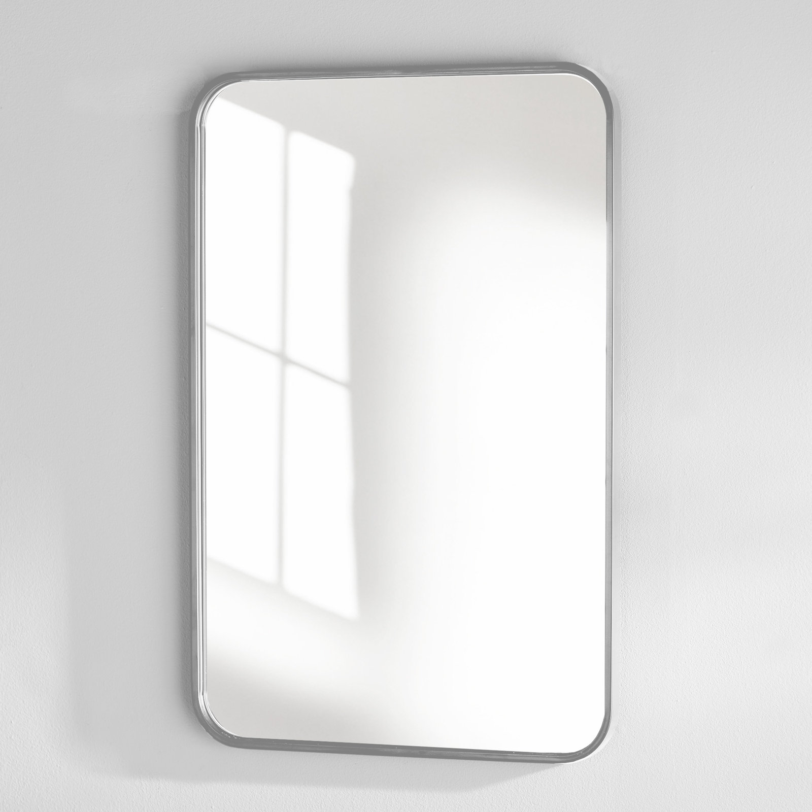 Sabine Metal Rounded Rectangle Wall Mirror, 32" x 24", Silver