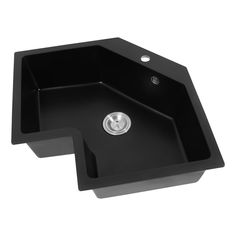 26.77" W Black Irregular Corner Undermount Kitchen Sink