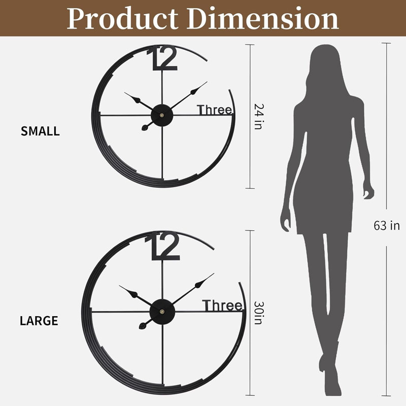 30 Inch Modern Wall Clock, Silent Battery-Operated Clock With Metal Frame For Home/Office Decor