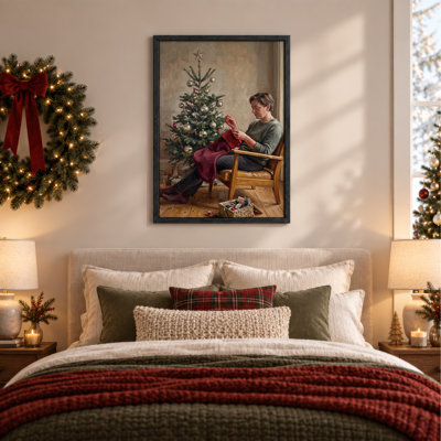 Art mural sur toile de femme avec un tricot rouge près d'un arbre