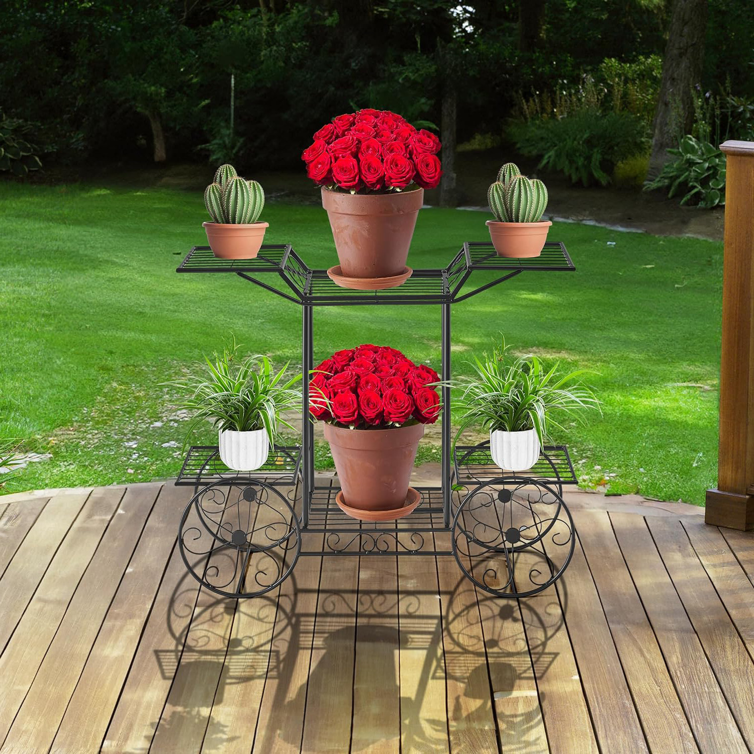 Lark Manor Garden Cart Stand & Flower Pot Plant Holder Display Rack, 6 