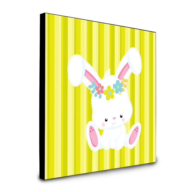 Panneau mural d’art lapin avec fleurs Oreille
