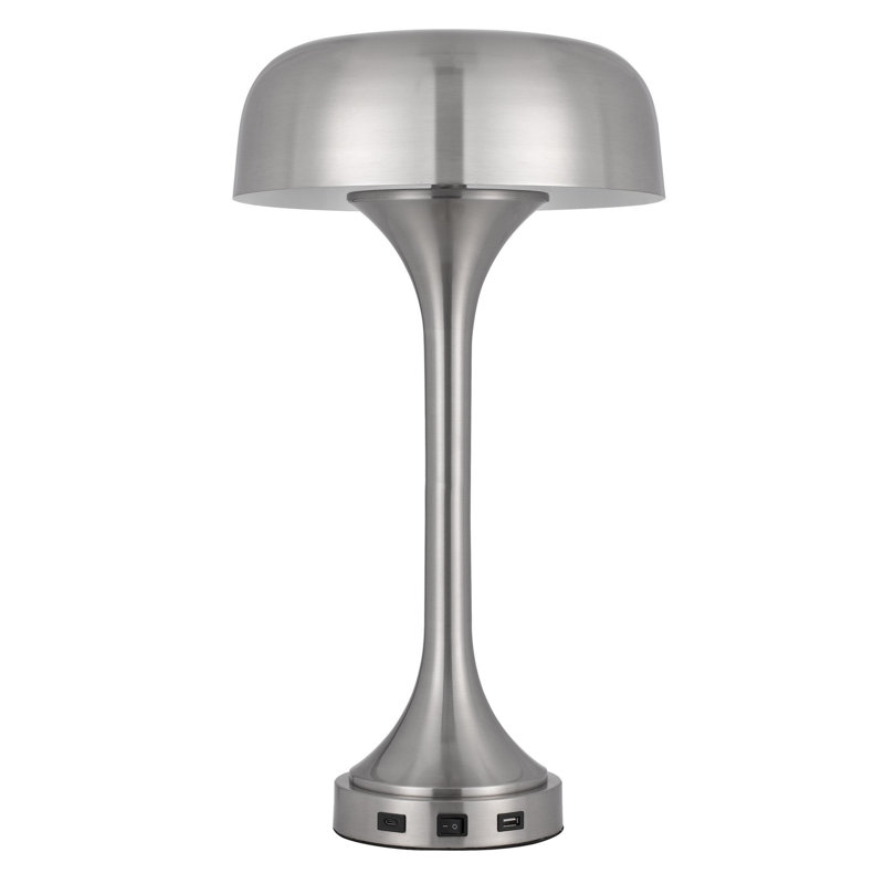 Lampe de table 22 po à deux lumières en métal noir avec abat-jour dôme noir 22 po, Argent