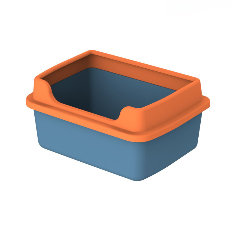 Litière pour chat avec côtés ouverts , Bleu / Jaune