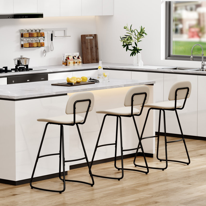 Tabouret de comptoir rembourré avec structure en métal, Tabouret de bar (siège d’une hauteur de 30 po), Beige