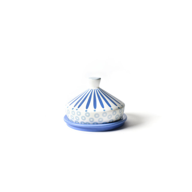 Iris Blue Ceramic Geometric Round Butter Dish