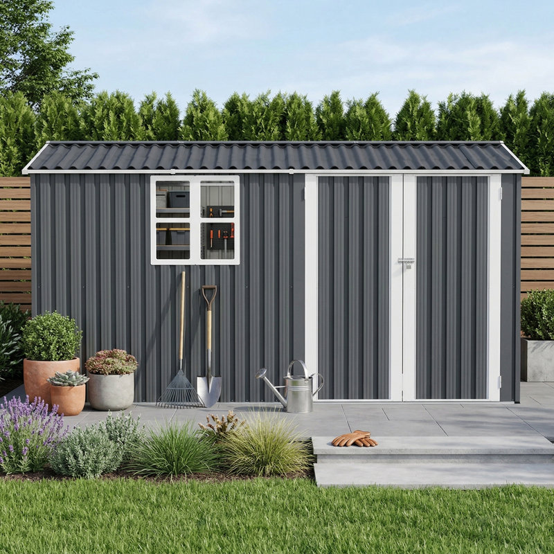 8X12 Ft Patio Shed With Metal Foundation, 76.5" H x 145.93" W x 94" D