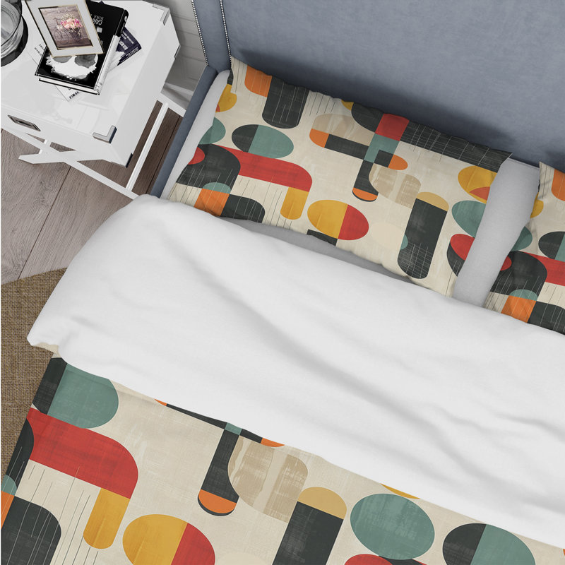 Ensemble de housse de couette orange et vert Midcentury Geometric Shapes - Midcentury