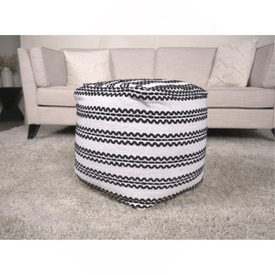 Lani Handcrafted Fabric Pouf, Natural With Black