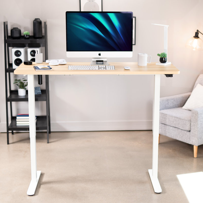Light Wood and White Electric Adjustable Height Standing Desk