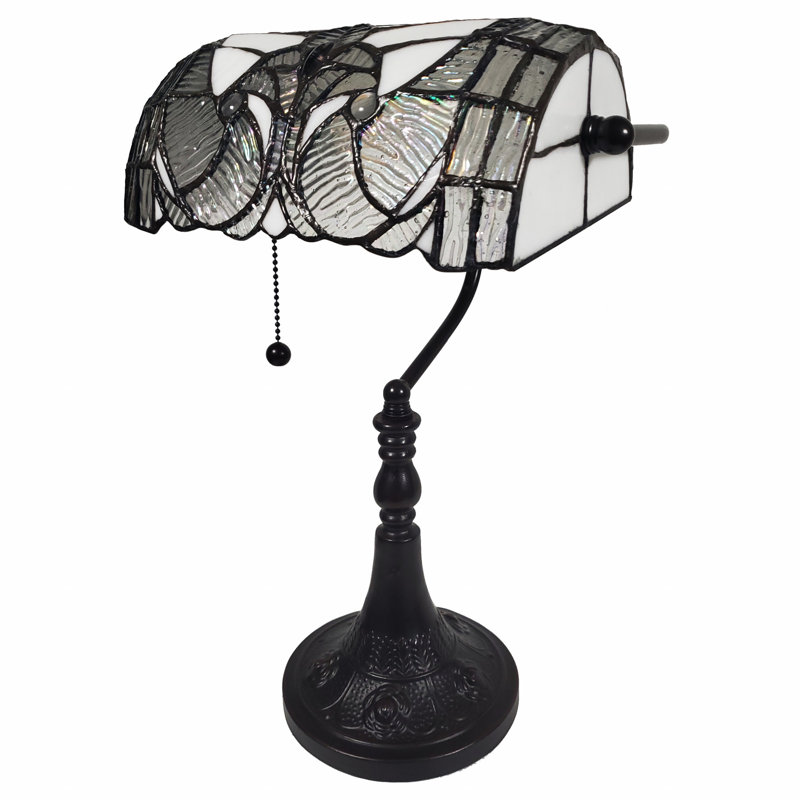 Lampe de banquier brun foncé 16 po Odilia, Blanc / argenté
