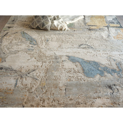 Floor Art hand-knotted Bamboo Silk Blue/Silver/Multi Area Rug