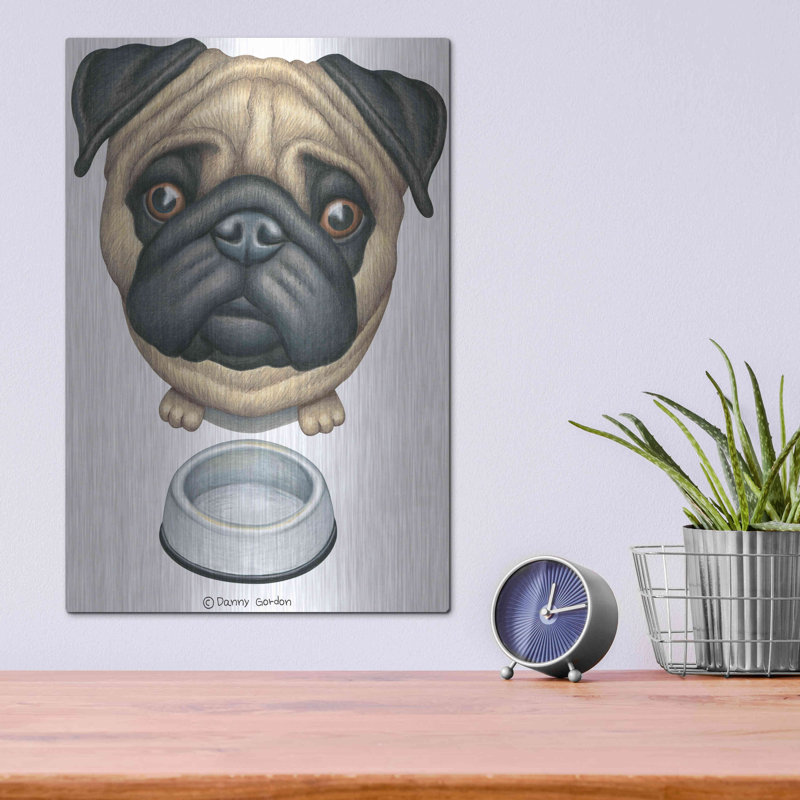 Art mural en métal Winston Porter «Pug and Bowl Upper Perspect» par Danny Gordon, H 16 po x l 12 po