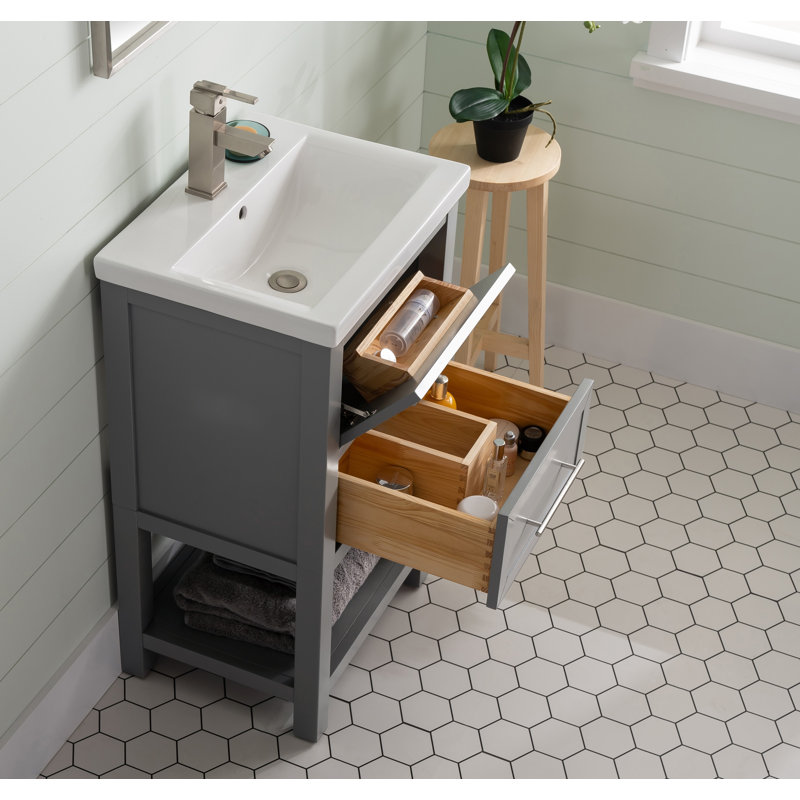 Meuble-lavabo simple 20 po avec plateau en céramique Bickley, gris
