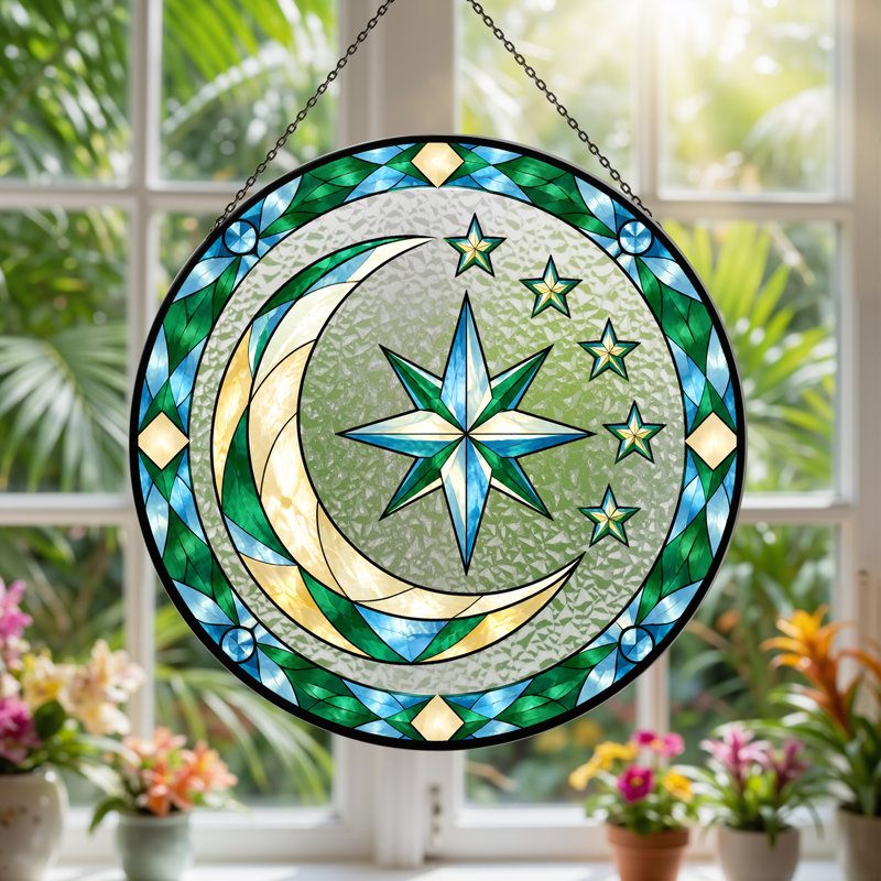 Art mural sur toile en forme de croissant de lune bleu et vert, H 12 po