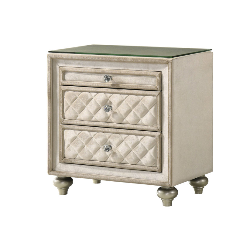 Table de chevet 2 tiroirs beige