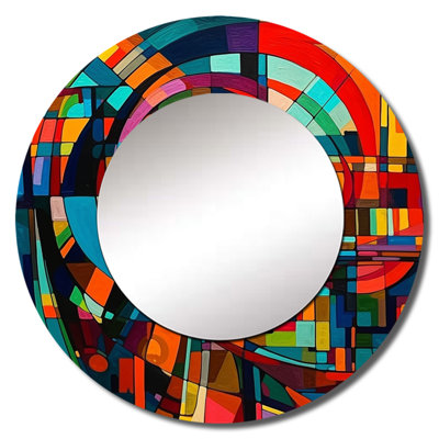 Sharvin Orange Force In Motion - miroir mural géométrique, miroir décoratif rond moderne, impression d'art en métal