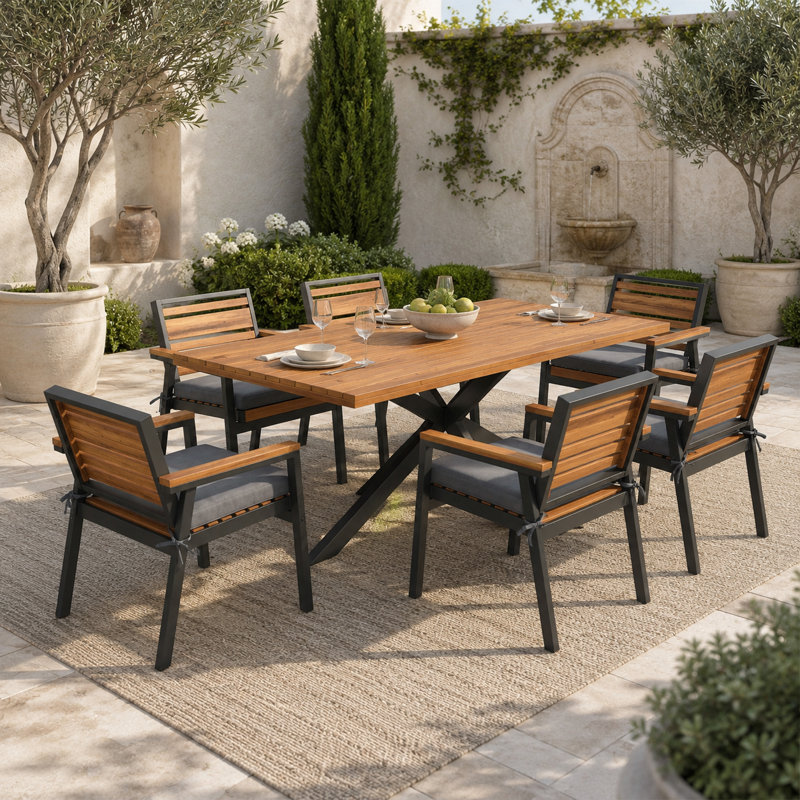 7-Piece Outdoor Patio Dining Set with Table and Chairs, Gray
