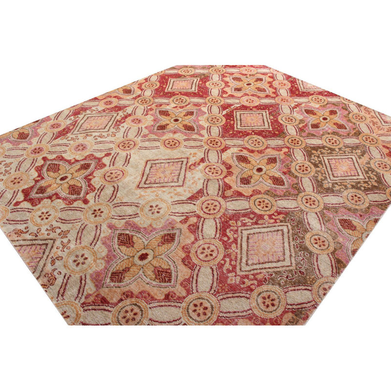 Distressed Homage Hand Knotted Wool Floral Area Rug, Rectangle 8' x 10'