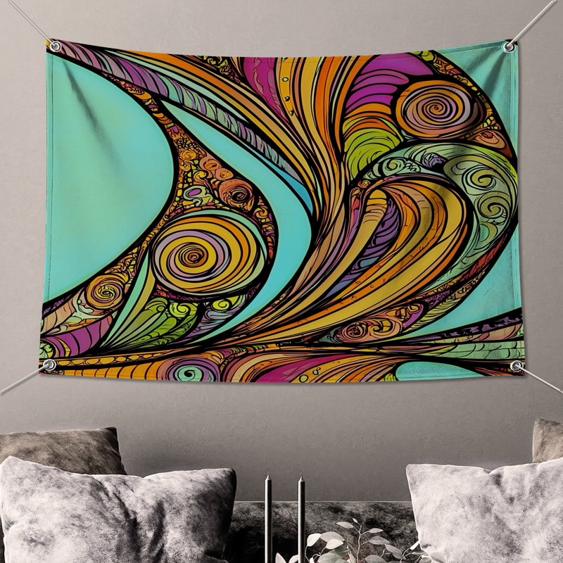 Tapisserie murale abstraite - art mural, H 51 po x l 60 po avec 4 œillets
