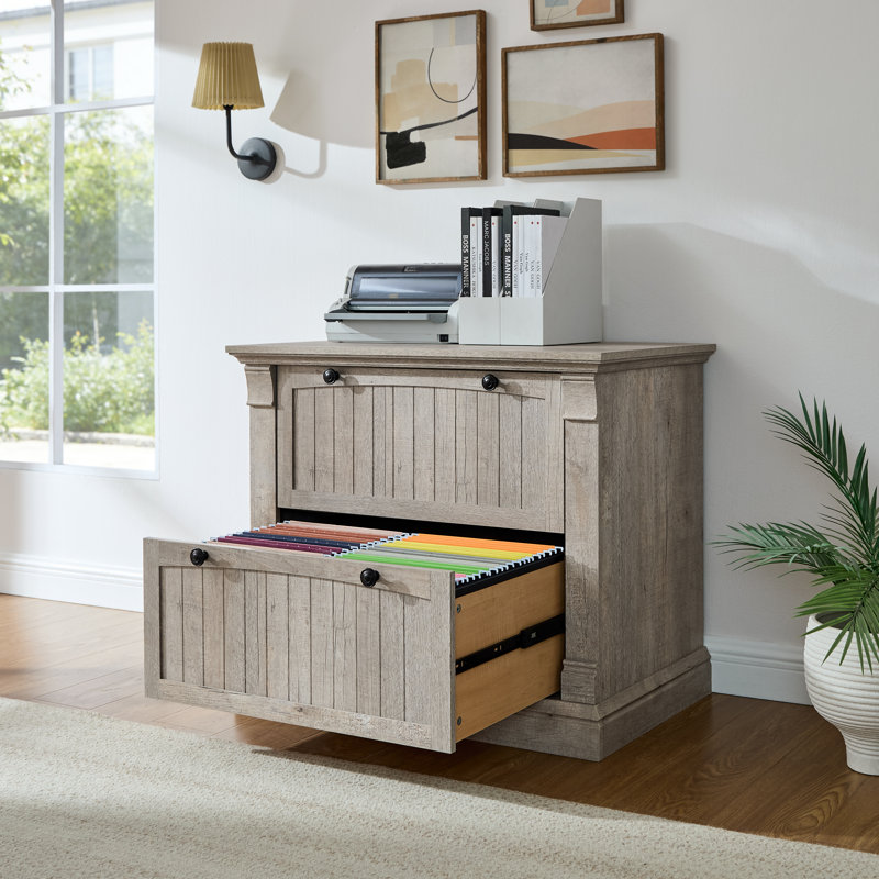 35"Wide 2 -Drawer File Cabinet,Modern Farmhouse Office Storage Cabinet For Study Room, Living Room, Light Rustic Oak