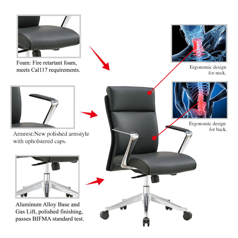 Fauteuil de conférence en cuir véritable Ensor