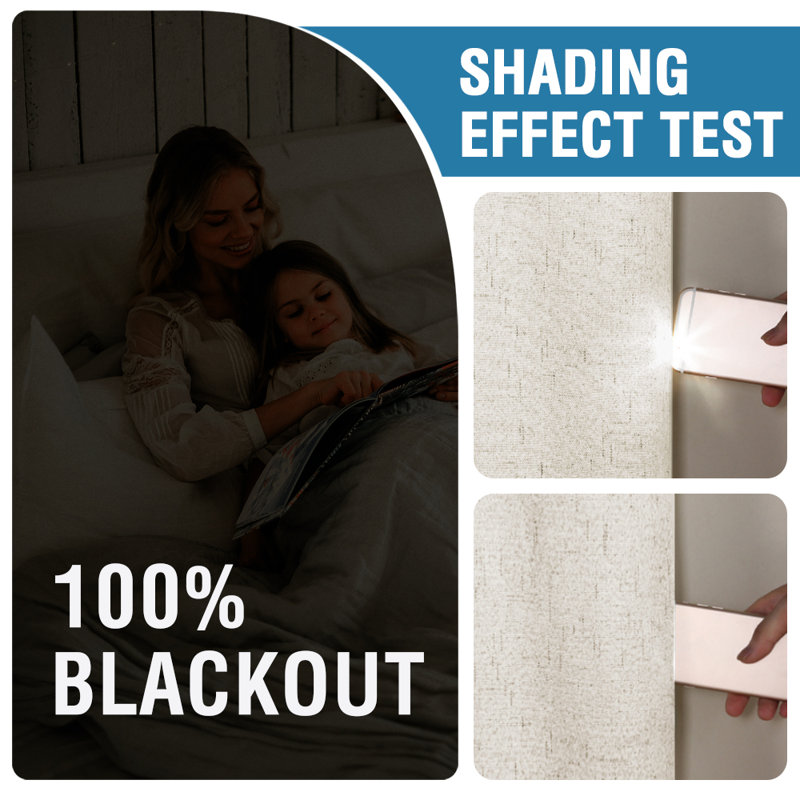 Faux Linen 100% Blackout Curtains for Bedroom Thermal Insulated Textured Linen Look Curtain Back Tab/Rod Pocket/Hook Belt Draperies 2 Panels