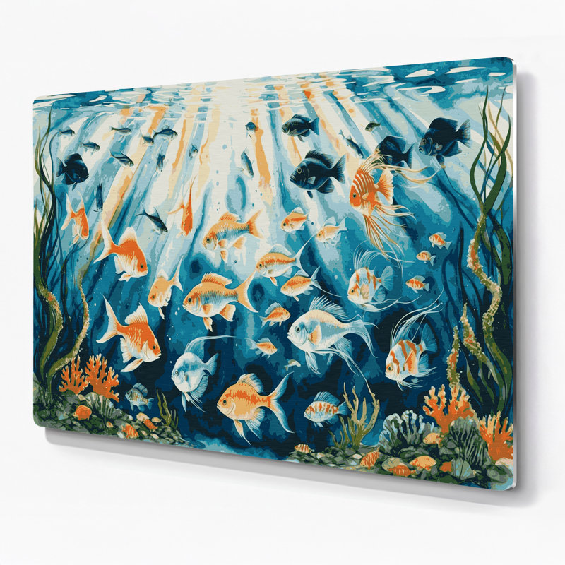 Nautique, diverses espèces de poissons, art mural en métal brun, H 11 po x l 14 po