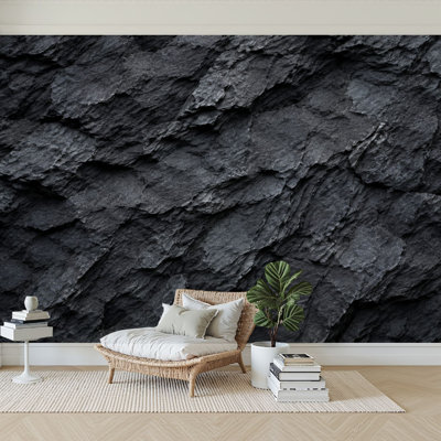 Wall Mural Peel and Stick Wallpaper Dark Slate Rock Surface Natural Self-Adhesive Removable Contact Paper Wall Decor for Living Room Bedroom 100"H x 144"W