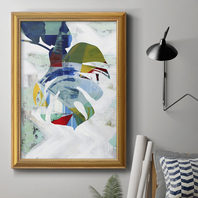 " Monstera II ", 20" H x 16" W x 2.5" D, Antique Gold Frame Canvas