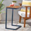Grande table d'appoint polyvalente antique en bois de sapin et en fer pour différentes pièces, avec base à finition naturelle, 12,55 pouces de largeur, 18,19 de profondeur, 25,14 de hauteur, table fonctionnelle en forme de C