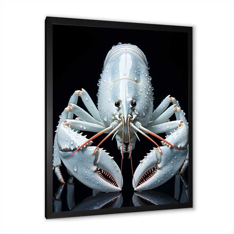 «Modern Modern Black and Blue Crayfish», reproduction sur toile, Cadre simple noir, H 32 po x l 16 po x P 1 po