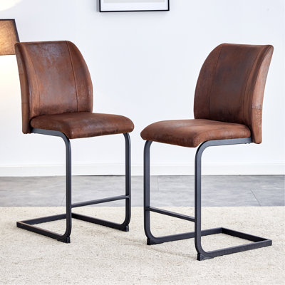 A Set Of Two Brown Chairs, Including Suede Cushions And Black Metal Legs. Small Size, Suitable For Select Groups, Suitable For Dining Room, Kitchen, Terrace And Guest Office Chairs  [SET OF 2 PCS]