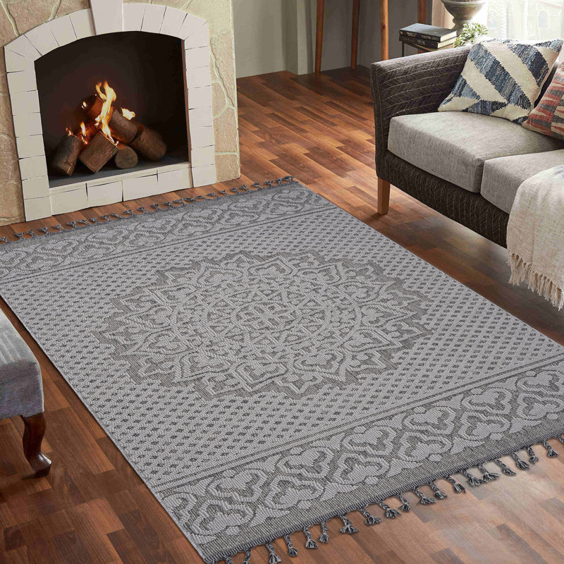 Tapis élégant et résistant aux taches pour la maison et la cuisine, 22703A - Gris / blanc, Rectangle 5 pi 3 po x 7 pi 6 po