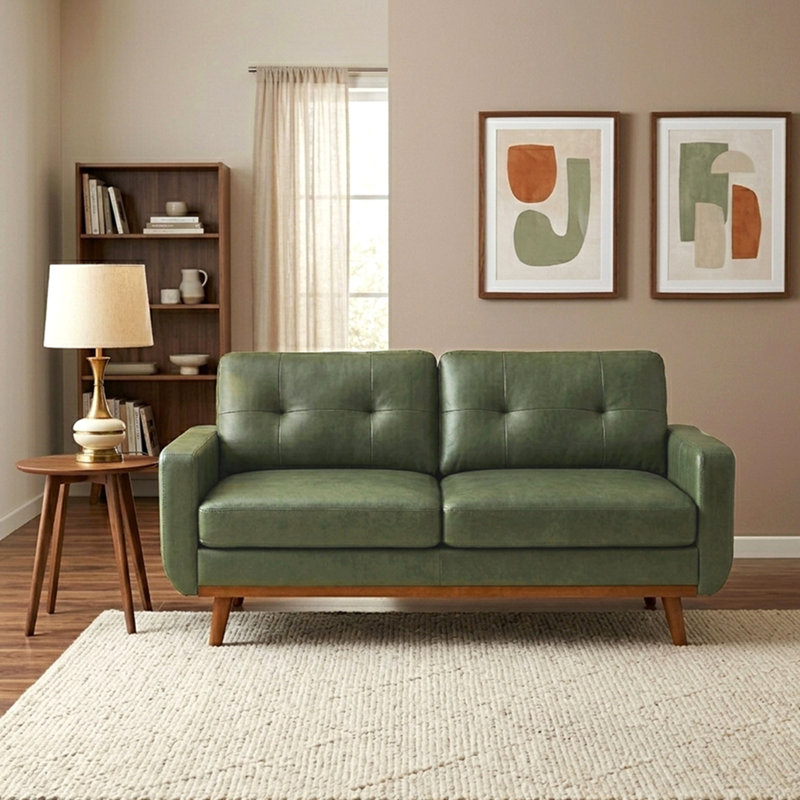Canapé à deux places 65 pouces moderne minimaliste de 65 pouces en tissu polyester respirant et pieds en bois massif, Vert