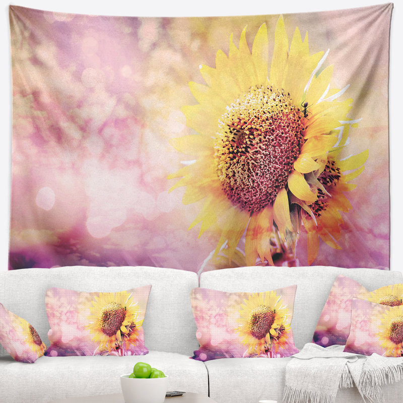 Tapisserie florale tournesol avec effet arc-en-ciel, H 32 po x l 39 po
