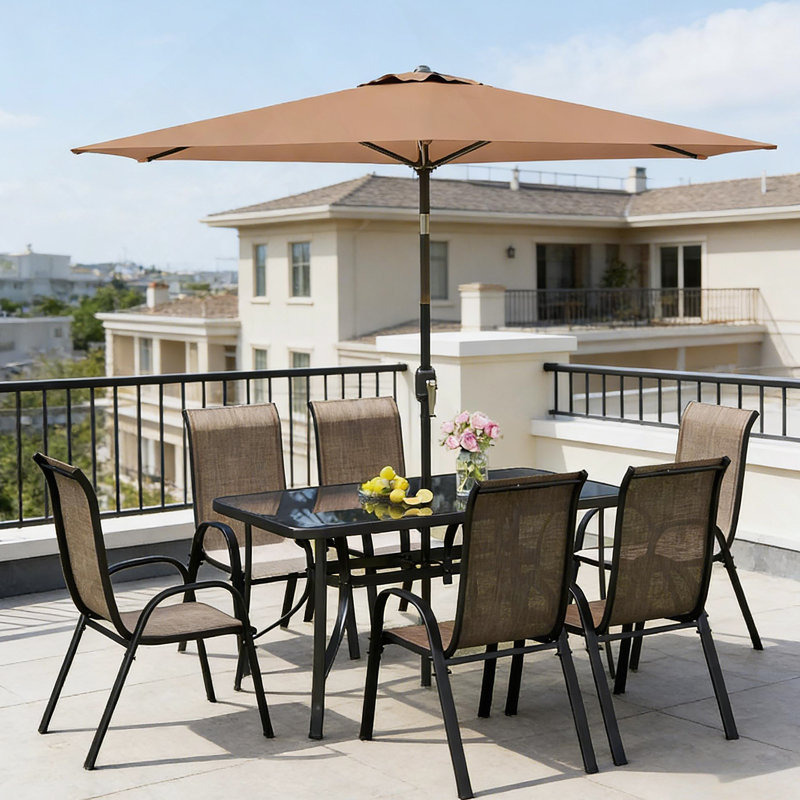 Ensemble de conversation, ensemble repas 8 pièces pour patio, Light Brown