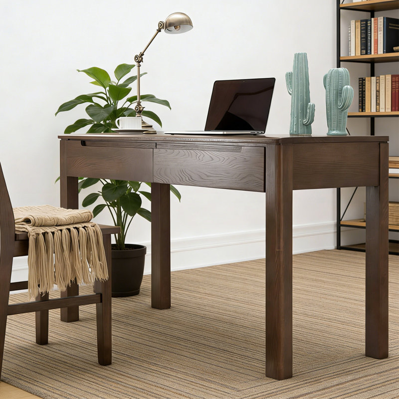 Bureau rectangulaire en bois massif avec tiroirs Walnut, H 29,92 po x l 39,37 po x P 22,05 po
