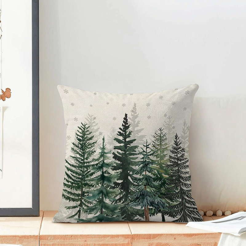 Ensemble de 2 housses de coussin décoratives de Noël 18 x 18 pouces, ensemble de 2 flocons de neige en forme d'arbre de Noël vert Housse de coussin décoration de Noël Housse de coussin en lin pour l'hiver
