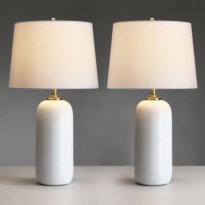 2-Pack 3-Way White Ceramic Table Lamp