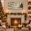 Snowy Pine Branches Outside Window With Tree And Christmas Canvas Wall Art-393172788