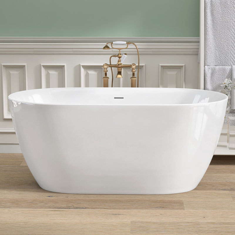 47'' W x 27.5'' D Acrylic Freestanding Bathtub Stand Alone Double Slipper Tub Oval Glossy White Bathroom Tub with Overflow & Center Drain