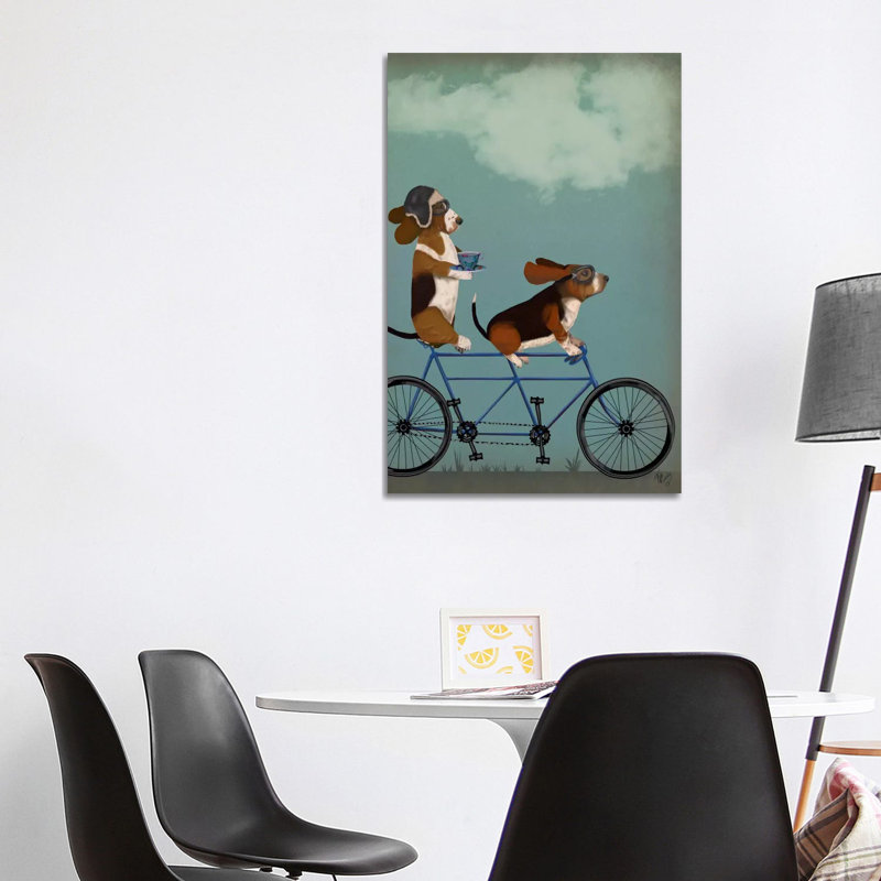 Basset Hound Tandem by Fab Funky - Wrapped Canvas Print, 101.6cm H x 66.04cm W x1.905cm